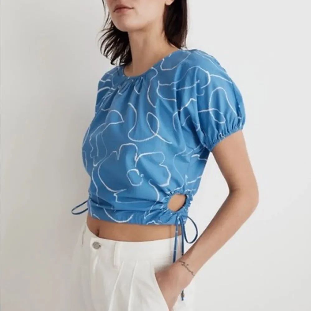 SALE! Madewell Blue and Ivory Side Tie Top XXS